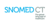 Afbeelding van het logo van SNOMED. Het logo staat op een witte achtergrond met 'SNOMED' in een lichtblauwe kleur en 'CT' in een lichtgrijze kleur. Onder CT staat in het zwart 'The global language of healthcare'